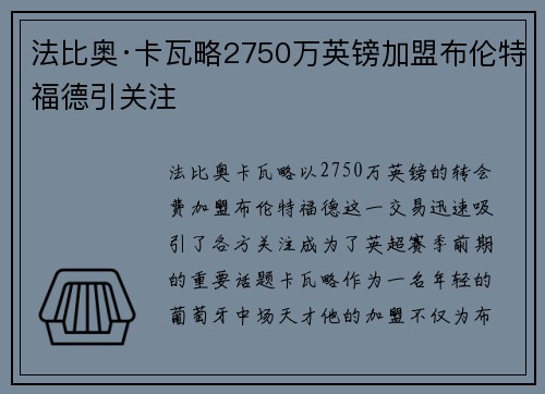 法比奥·卡瓦略2750万英镑加盟布伦特福德引关注 法比奥·卡瓦略2750万英镑加盟布伦特福德引关注